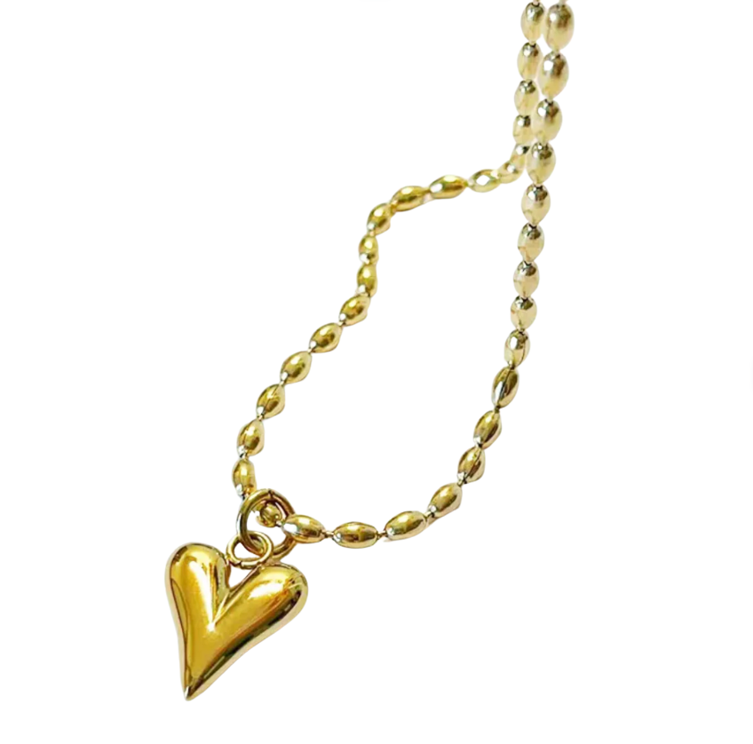 Puff Heart Rice Bead Necklace
