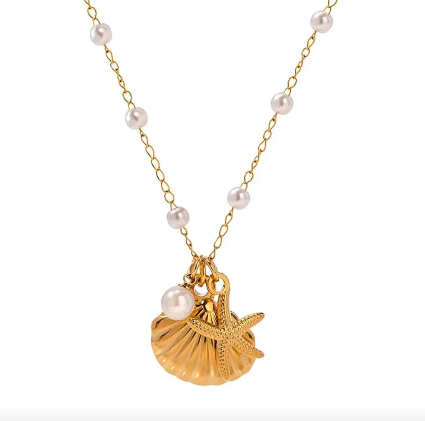 Starfish Pearl & Shell Charm Necklace