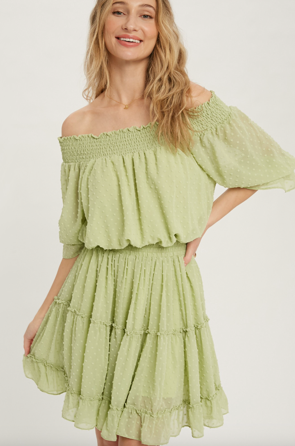 Sage Swiss Dot Dress