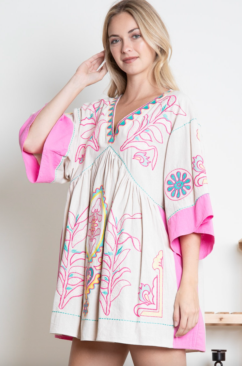 Pink Embroidered Mini