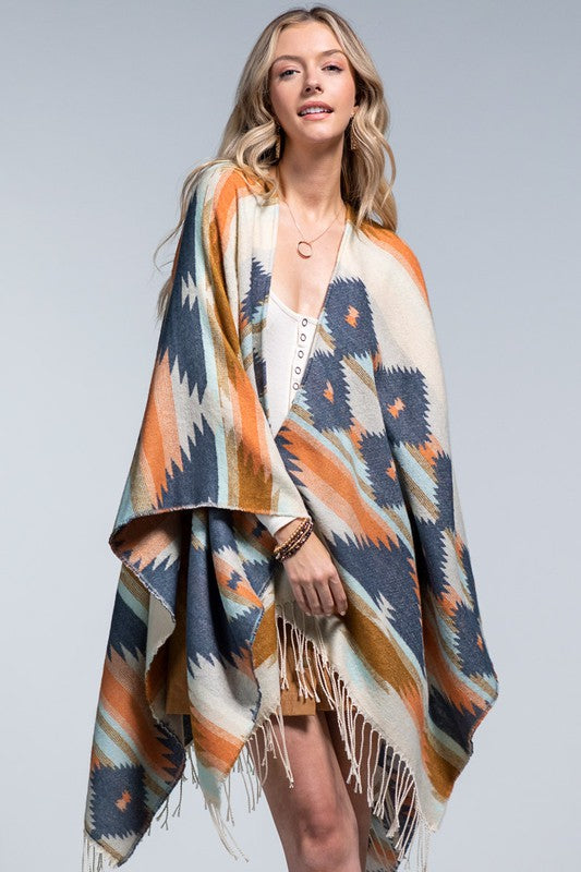 Boho Aztec Fringe Ruana