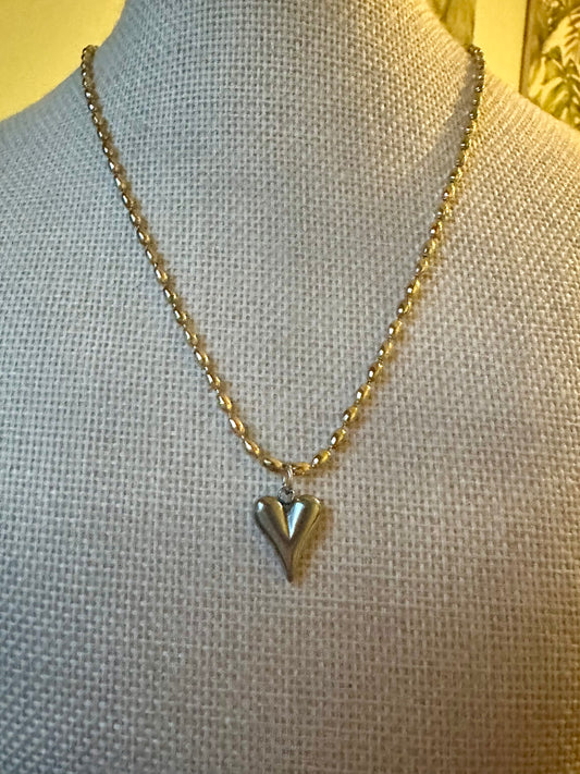 Silver Puff Heart Necklace