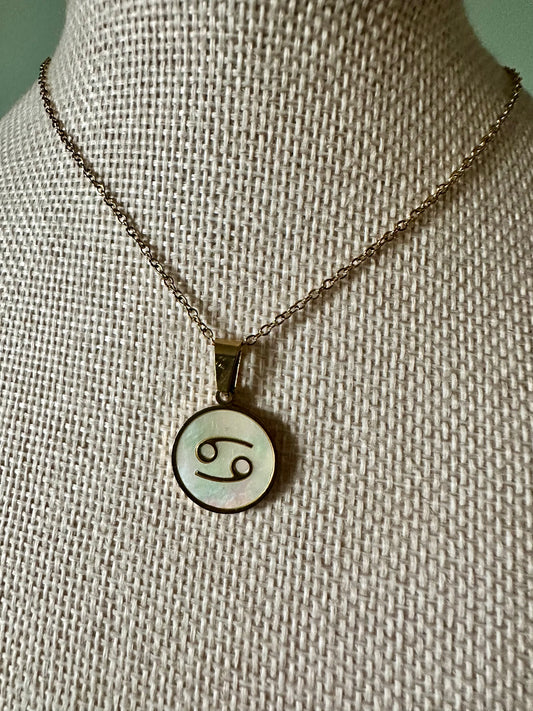 White Zodiac Round Necklace