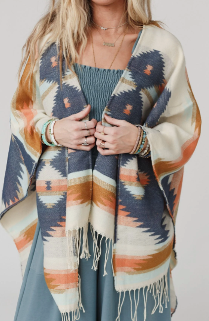 Boho Aztec Fringe Ruana