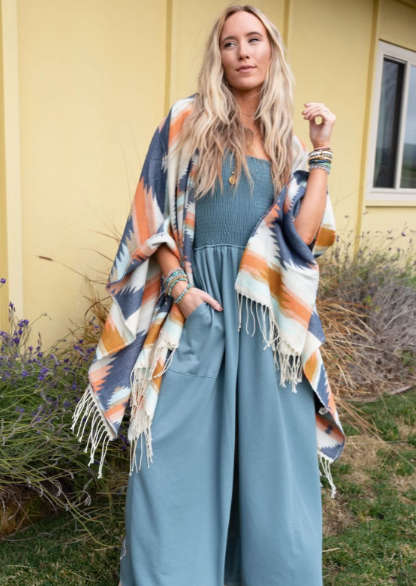 Boho Aztec Fringe Ruana