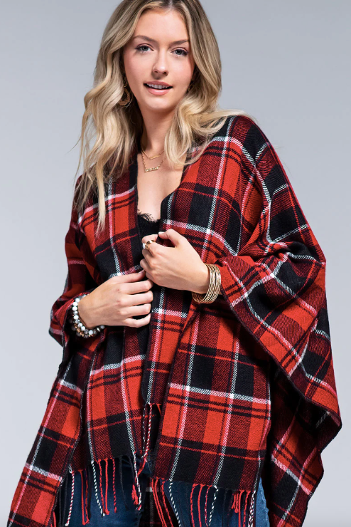 Plaid Ruana with Fringe