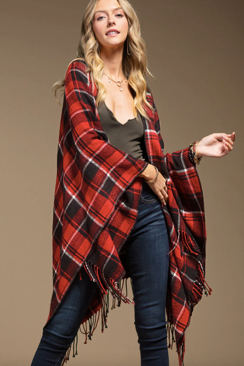 Plaid Ruana with Fringe