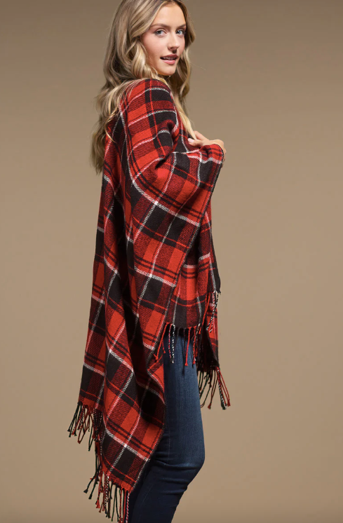 Plaid Ruana with Fringe