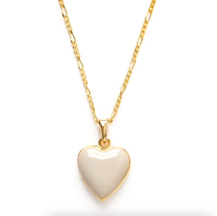 Large Beige Heart Gold Plated Locket Necklace