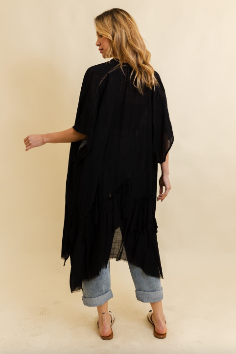 Black Ruffle Edge Boho Kimono