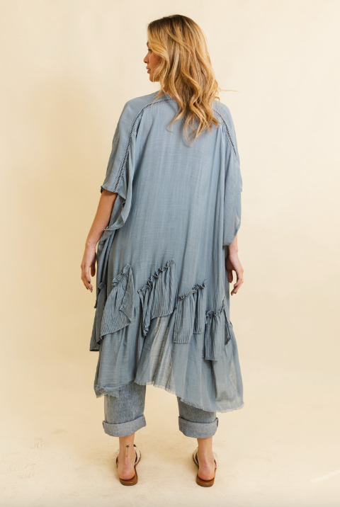 Blue Ruffle Edge Boho Kimono