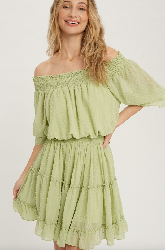Sage Swiss Dot Dress
