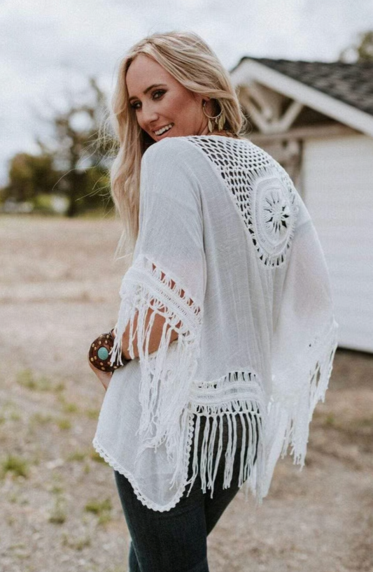 Dreamy Macramé Kimono White