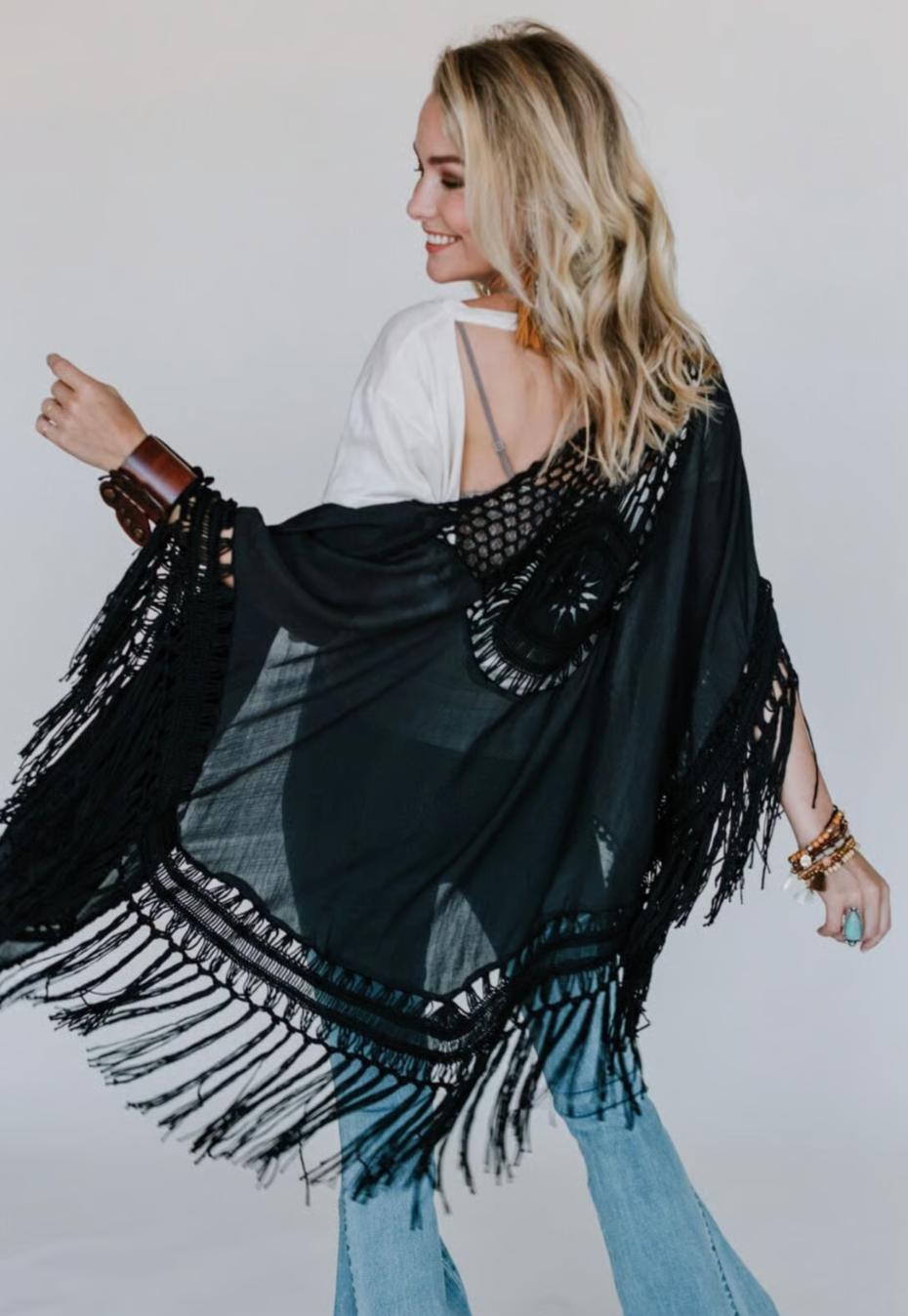Dreamy Macramé Kimono Black