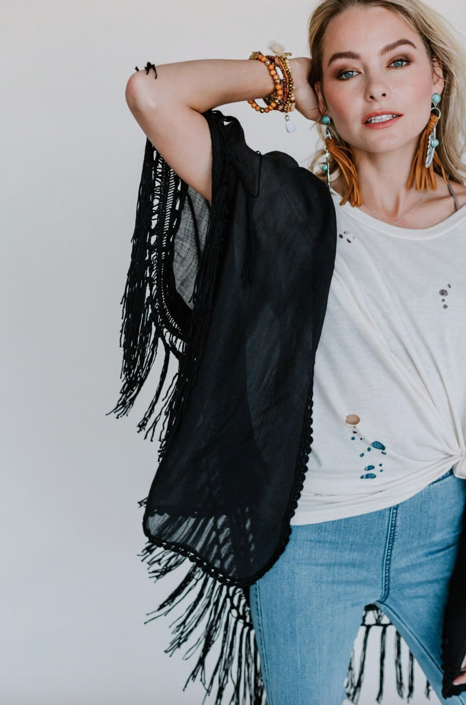 Dreamy Macramé Kimono Black