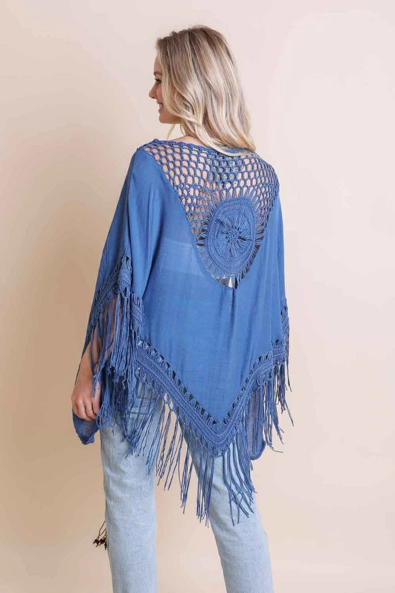 Crochet Medallion Kimono Blue