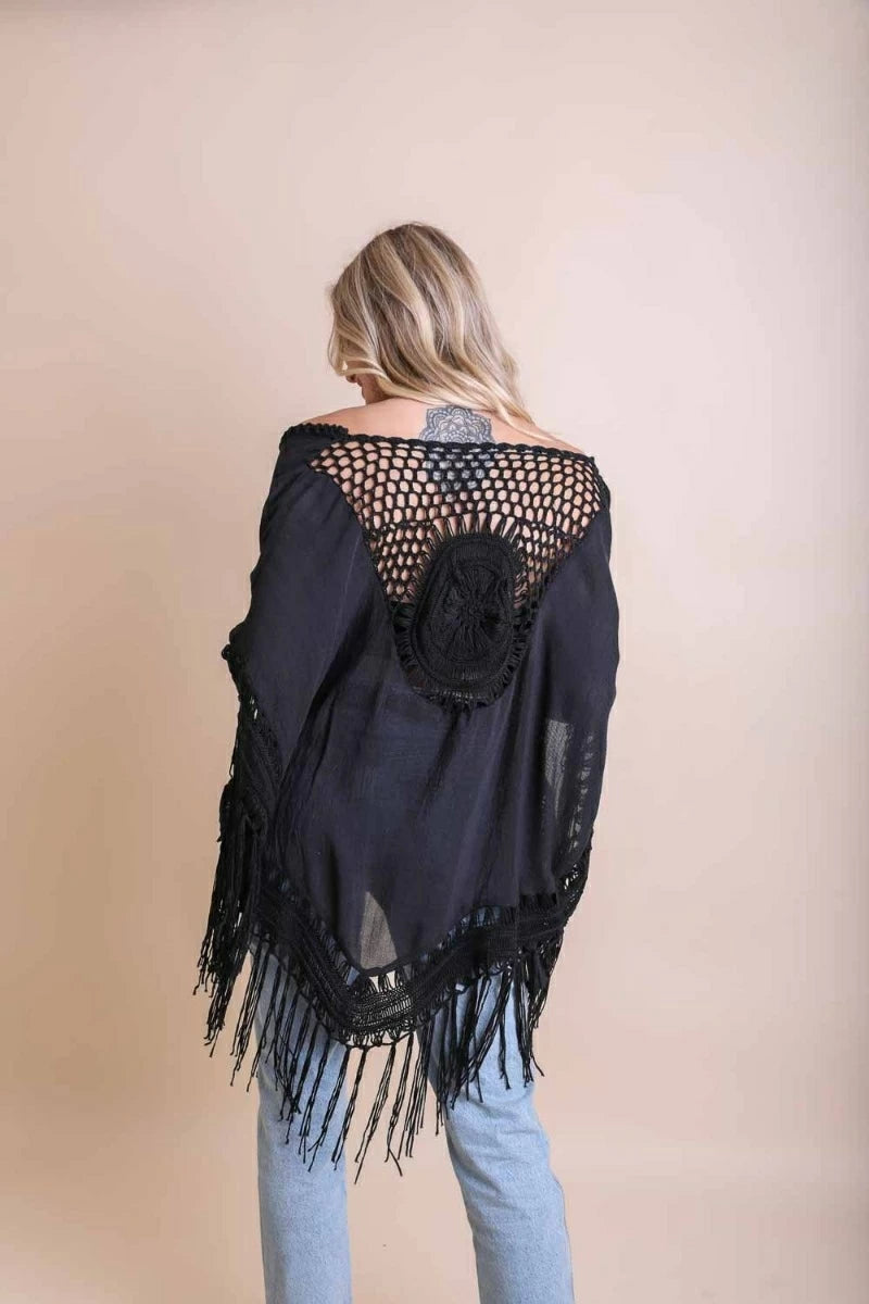 Crochet Medallion Kimono Black