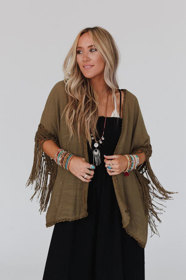 Crochet Medallion Kimono Olive