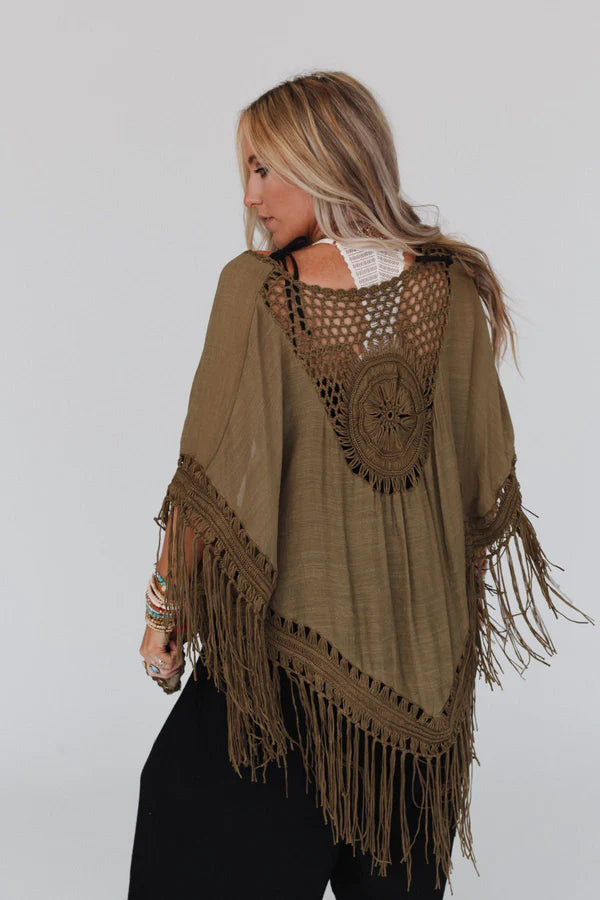 Crochet Medallion Kimono Olive