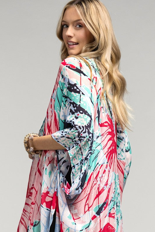 Fuschia Blue Flower Kimono