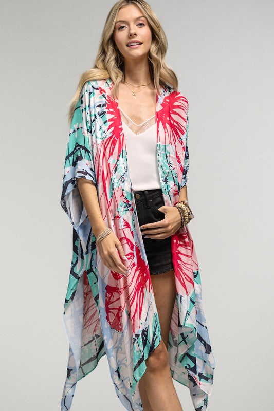 Fuschia Blue Flower Kimono